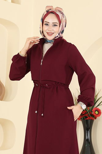 moda selvim Abaya 2783SL432 Burgundy - Thumbnail