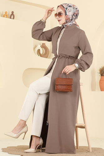 moda selvim عباءة بيج غامق 2783SL432 - Thumbnail