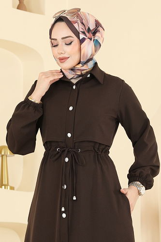 moda selvim Abaya 2784SL432 Bitter Brown - Thumbnail