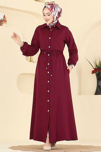 moda selvim Abaya 2784SL432 Burgundy - Thumbnail
