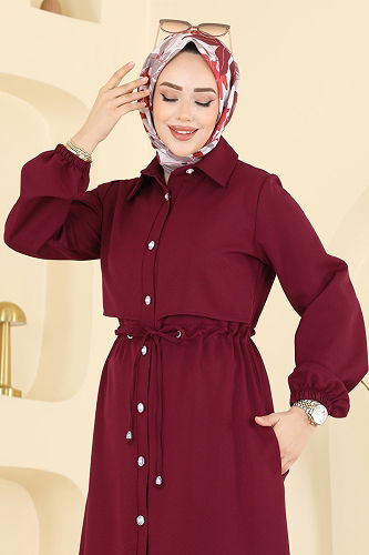 moda selvim Abaya 2784SL432 Burgundy - Thumbnail
