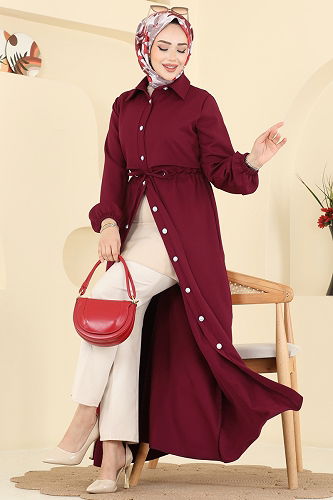 moda selvim عباءة خمري 2784SL432 - Thumbnail