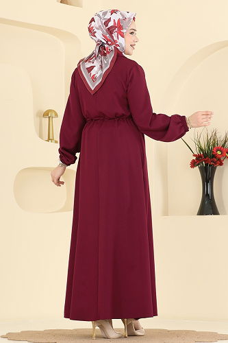 moda selvim عباءة خمري 2784SL432 - Thumbnail