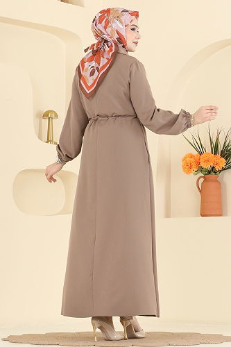 moda selvim عباءة بيج غامق 2784SL432 - Thumbnail