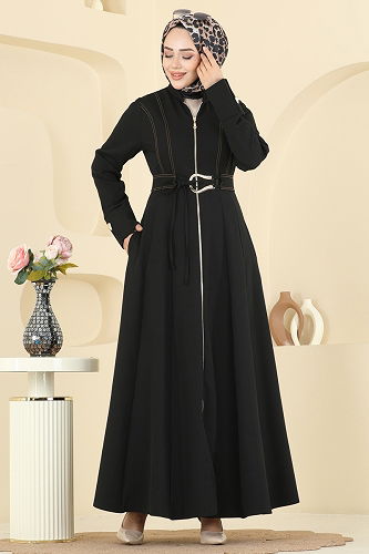 moda selvim Abaya 2786SL432 Black - Thumbnail
