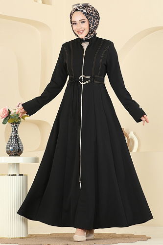 moda selvim Abaya 2786SL432 Black - Thumbnail