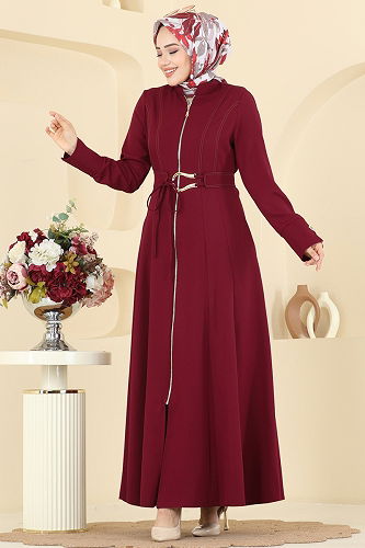 moda selvim Abaya 2786SL432 Burgundy - Thumbnail