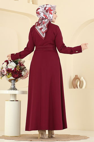 moda selvim عباءة خمري 2786SL432 - Thumbnail