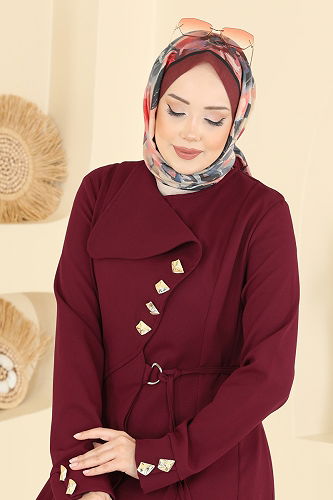 moda selvim Abaya 2791SL432 Burgundy - Thumbnail