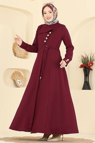 moda selvim Abaya 2791SL432 Burgundy - Thumbnail