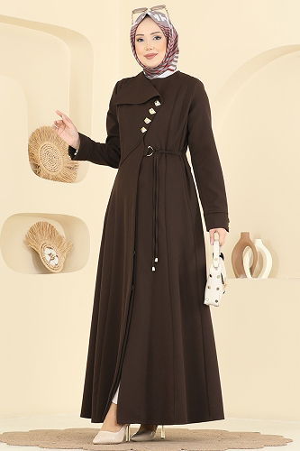 moda selvim Abaya 2791SL432 Dark Brown - Thumbnail