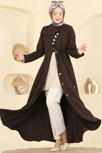 moda selvim عباءة بني غامق 2791SL432 - Thumbnail