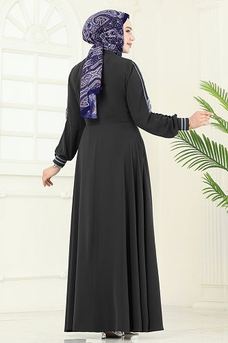 moda selvim عباءة رمادي غامق 2793SL432 - Thumbnail