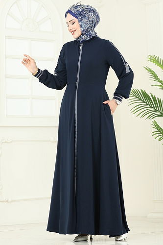 moda selvim Abaya 2793SL432 Navy Blue - Thumbnail