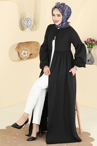 moda selvim Abaya 2796SL432 Black - Thumbnail