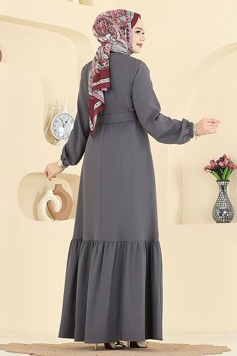 moda selvim عباءة رمادي غامق 2797SL432 - Thumbnail