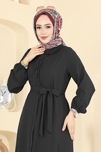 moda selvim Abaya 2797SL432 Black - Thumbnail