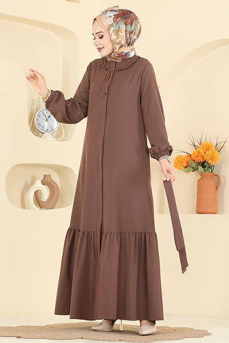 moda selvim Abaya 2797SL432 Brown - Thumbnail