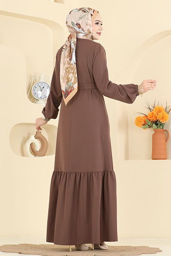 moda selvim عباءة بني 2797SL432 - Thumbnail