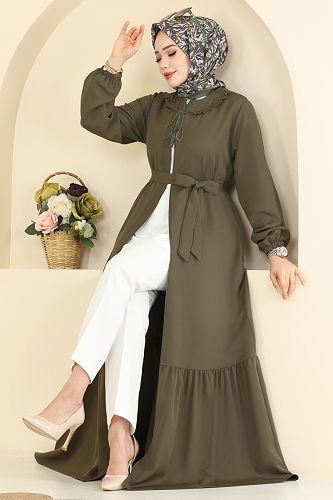 moda selvim عباءة اخضر عفني 2797SL432 - Thumbnail