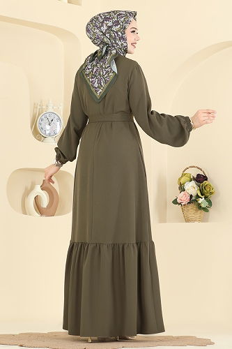 moda selvim عباءة اخضر عفني 2797SL432 - Thumbnail