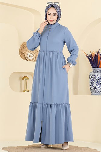 moda selvim عباءة أزرق 2798SL432 - Thumbnail