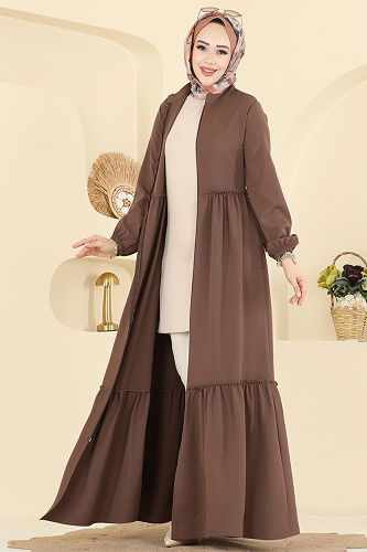 moda selvim Abaya 2798SL432 Brown - Thumbnail
