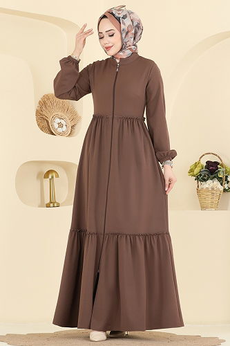 moda selvim Abaya 2798SL432 Brown - Thumbnail