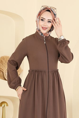 moda selvim Abaya 2798SL432 Brown - Thumbnail