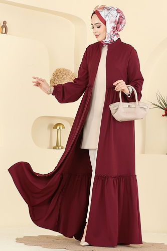 moda selvim Abaya 2798SL432 Burgundy - Thumbnail