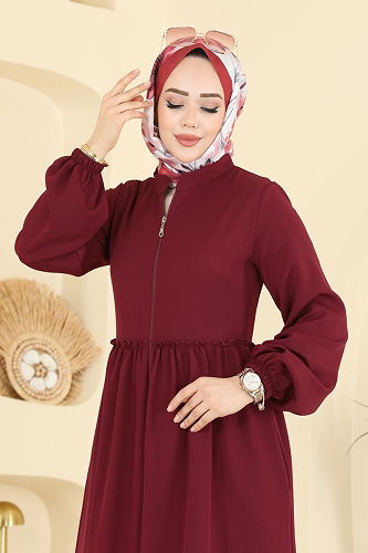 moda selvim Abaya 2798SL432 Burgundy - Thumbnail