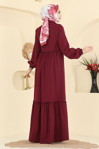 moda selvim Abaya 2798SL432 Burgundy - Thumbnail