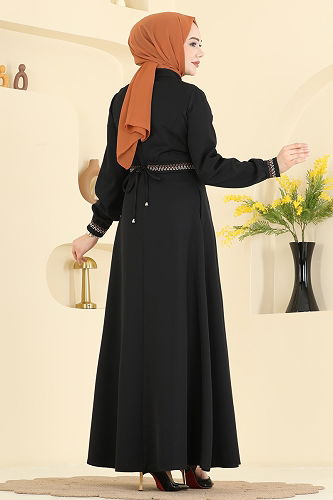 moda selvim Abaya 2801SL432 Black - Thumbnail