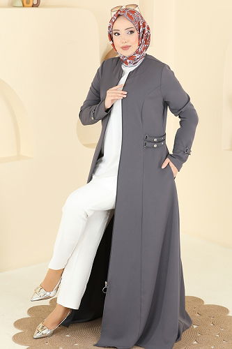 moda selvim عباءة رمادي غامق 2803SL432 - Thumbnail
