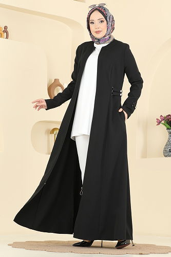 moda selvim Abaya 2803SL432 Black - Thumbnail