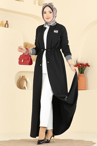 moda selvim Abaya 2807SL432 Black - Thumbnail