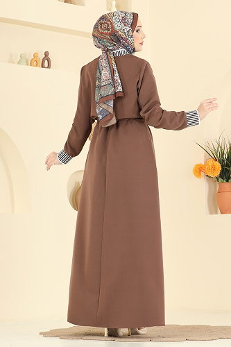 moda selvim Abaya 2807SL432 Brown - Thumbnail