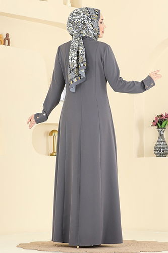 moda selvim عباءة رمادي غامق 2809SL432 - Thumbnail
