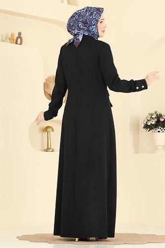 moda selvim Abaya 2809SL432 Black - Thumbnail