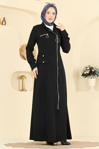 moda selvim Abaya 2809SL432 Black - Thumbnail