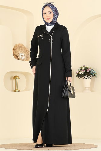 moda selvim Abaya 2809SL432 Black - Thumbnail