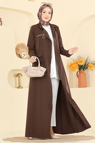 moda selvim Abaya 2809SL432 Brown - Thumbnail