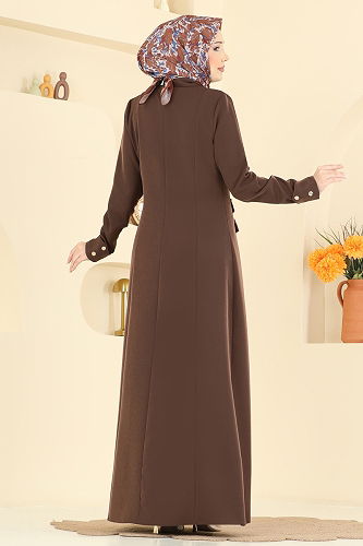 moda selvim عباءة بني 2809SL432 - Thumbnail