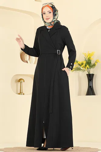 moda selvim Abaya 2813SL432 Black - Thumbnail