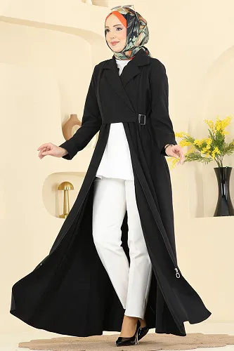 moda selvim Abaya 2813SL432 Black - Thumbnail