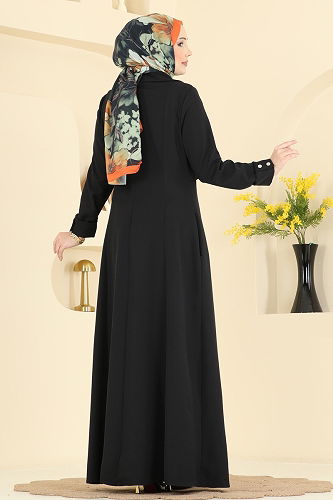 moda selvim عباءة أسود 2813SL432 - Thumbnail