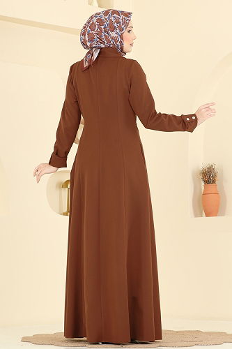 moda selvim Abaya 2813SL432 Brown - Thumbnail