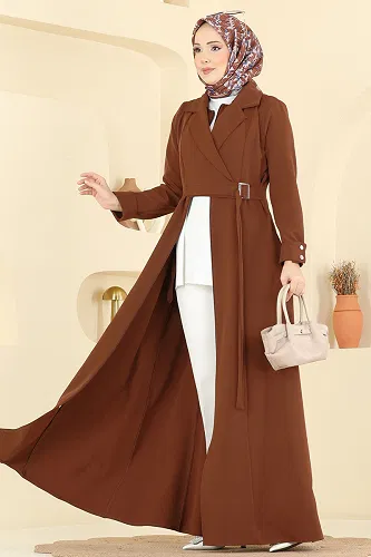 moda selvim Abaya 2813SL432 Brown - Thumbnail
