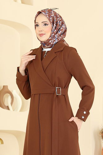 moda selvim عباءة بني 2813SL432 - Thumbnail