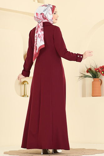 moda selvim Abaya 2813SL432 Burgundy - Thumbnail